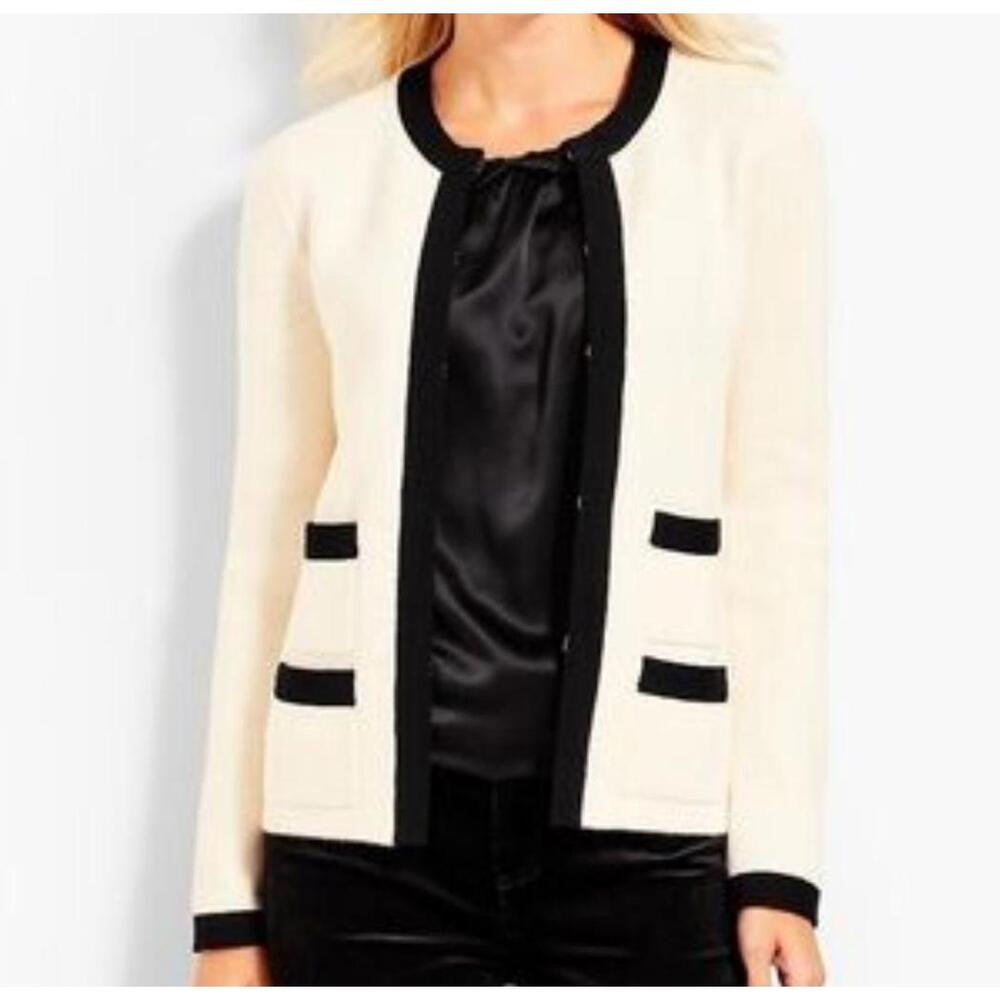 Classic Talbots XL cream & black detail heavyweight cardigan. Old money